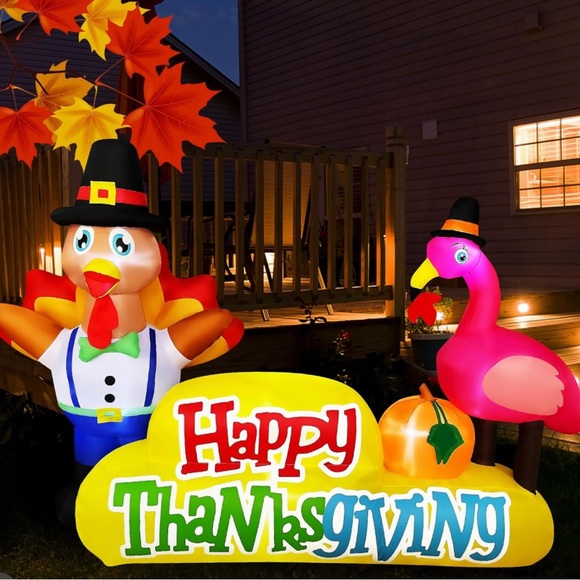Thanksgiving Inflatable Turkey and Flamingo Decoration